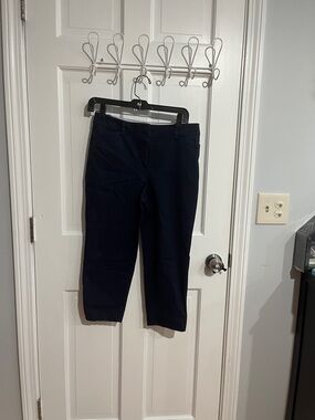 Talbots Navy Cropped Slim Pants with Polka Dot Waist